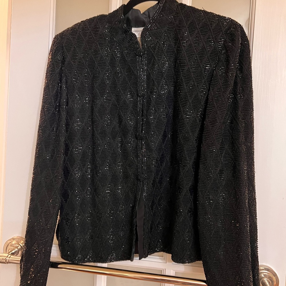 Adrianna Papell Black Beaded Evening Jacket